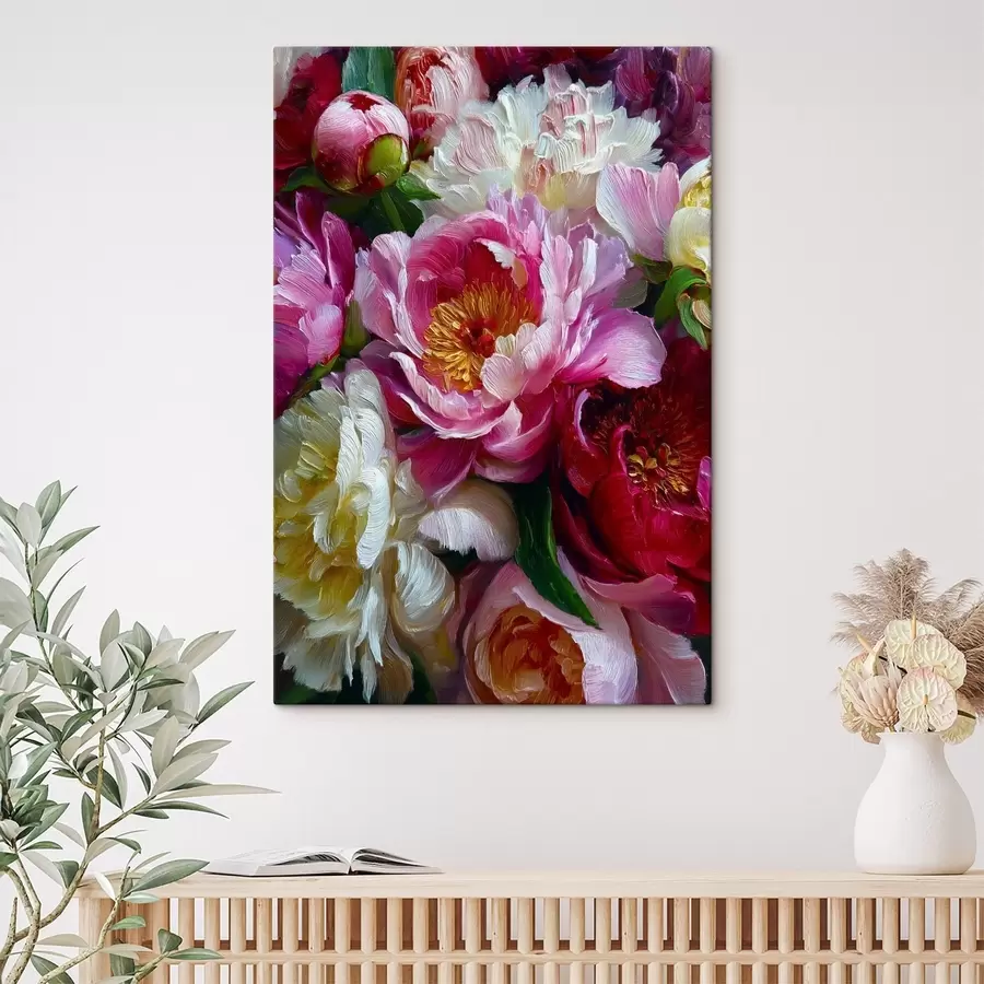 murales de pared Exuberantes peonías en técnica de empaste s45595