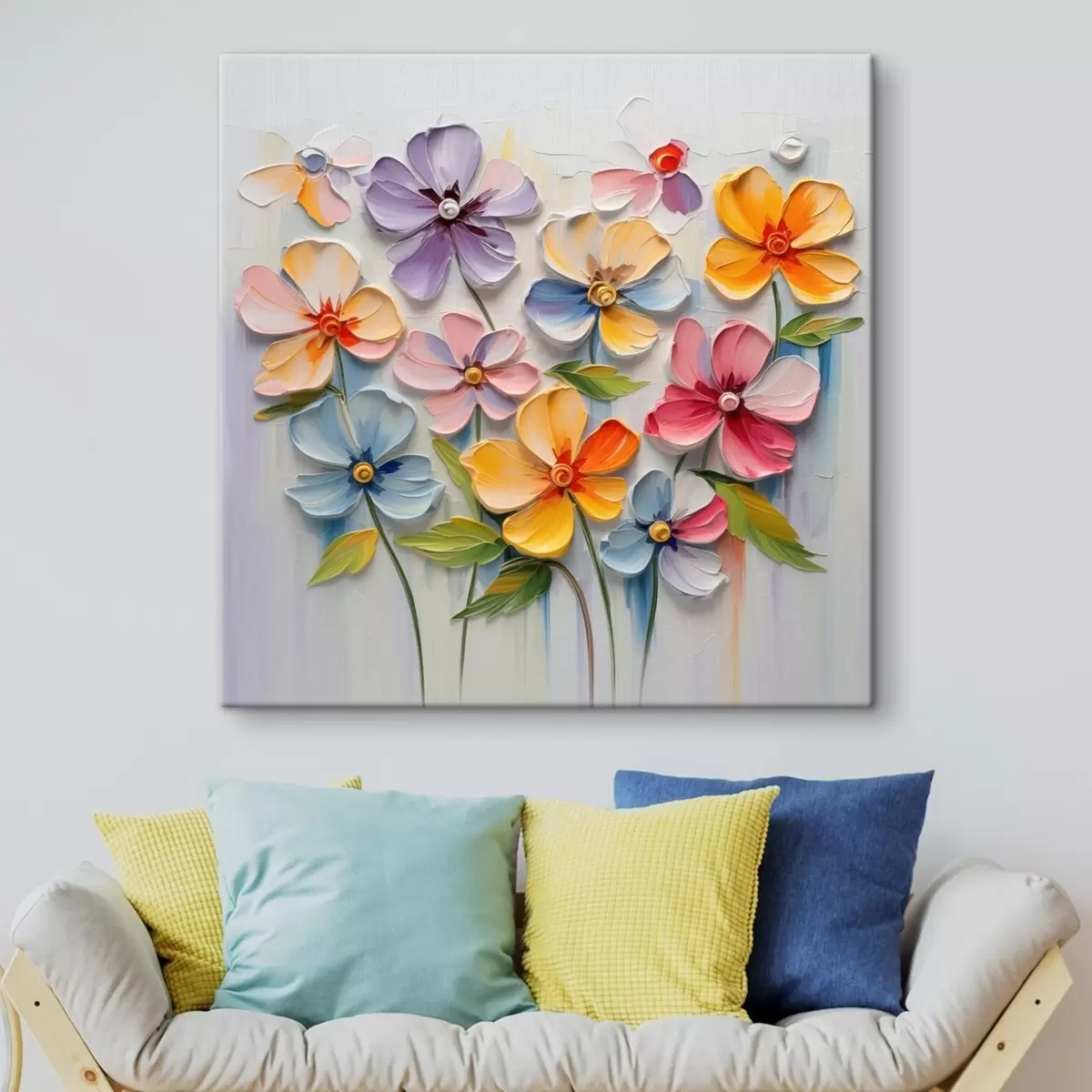 murales de pared Naturaleza muerta floral: flores multicolores en técnica de empaste s45598