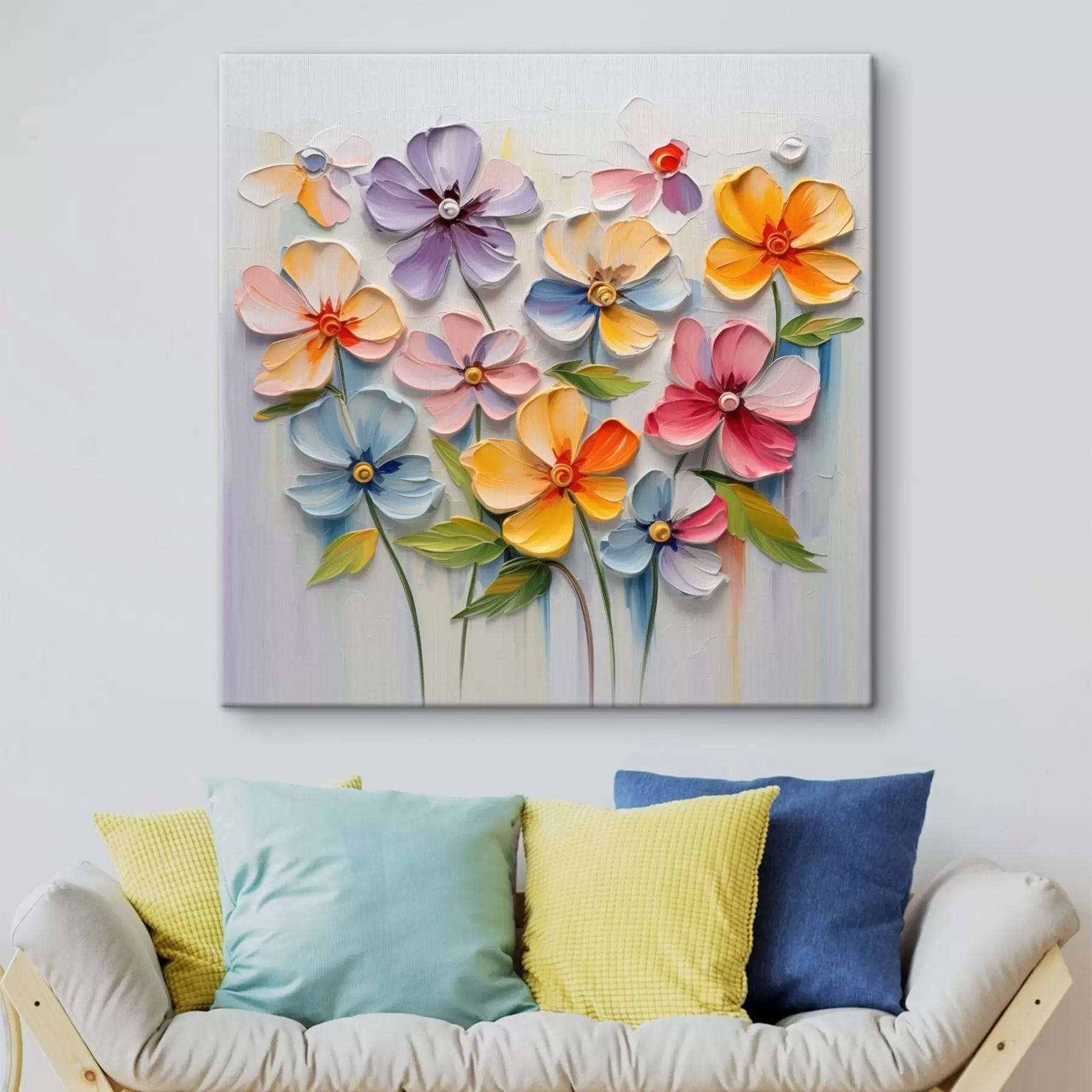 murales de pared Naturaleza muerta floral: flores multicolores en técnica de empaste s45598