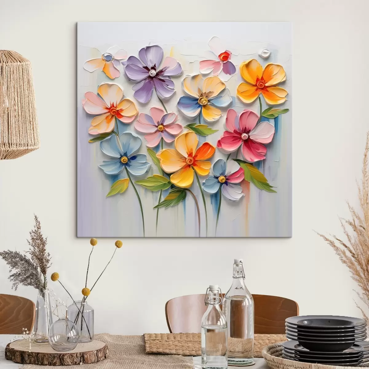 murales de pared Naturaleza muerta floral: flores multicolores en técnica de empaste s45598