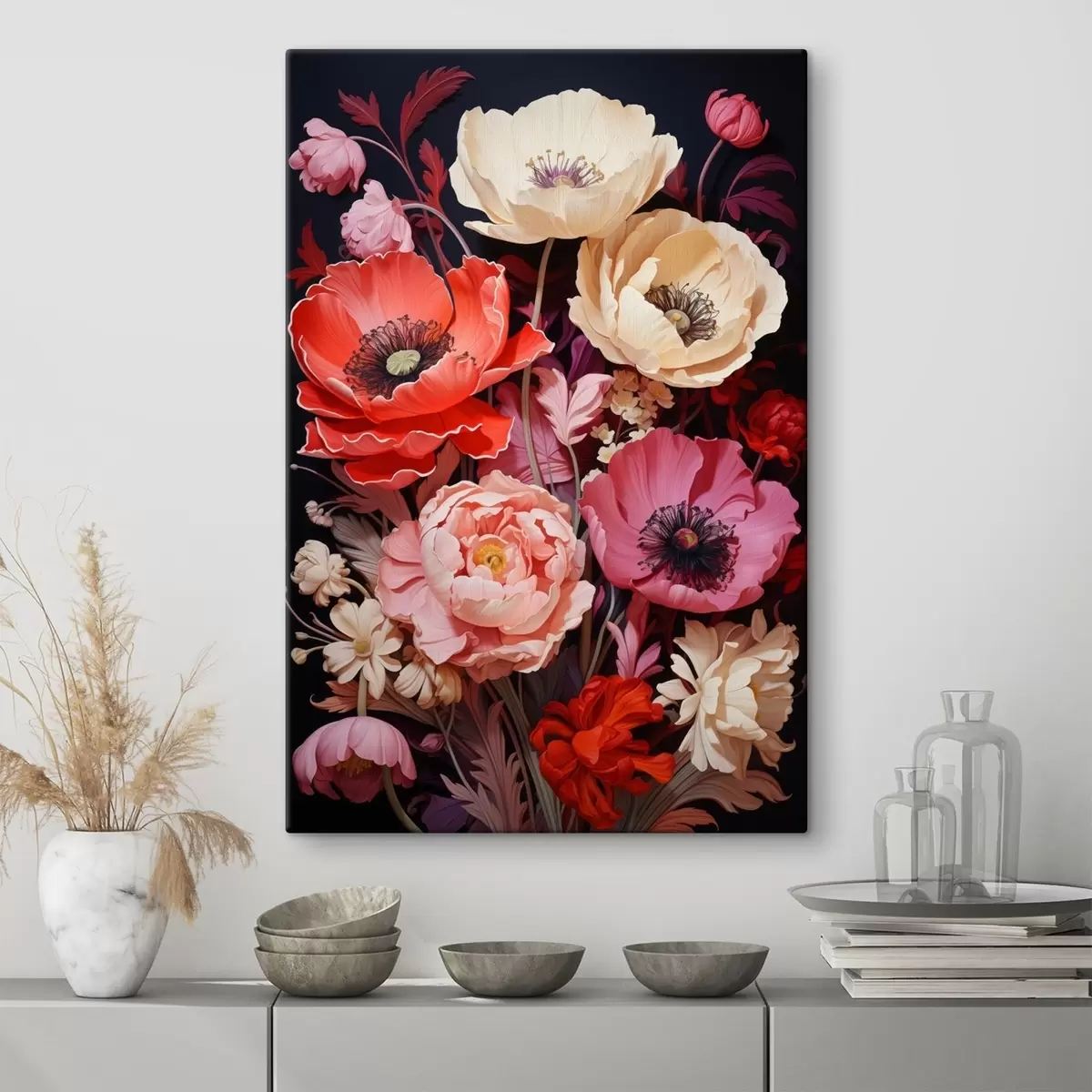 murales de pared Ramo de amapolas en tonos rosas y rojos s45600