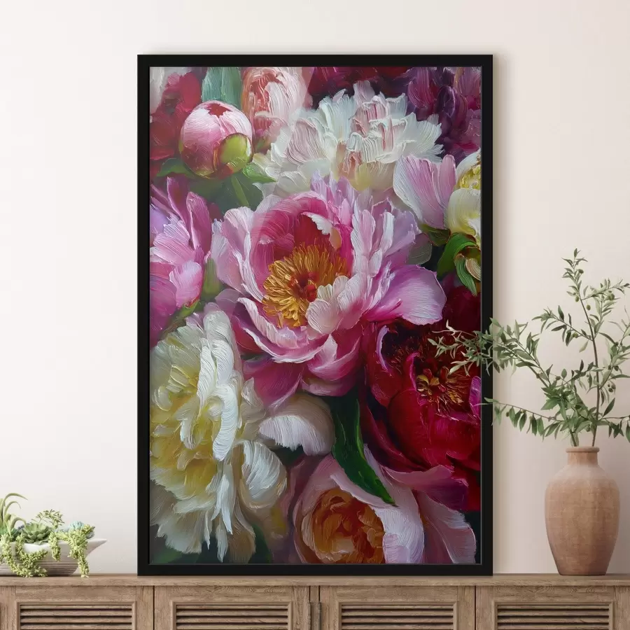 murales de pared Exuberantes peonías en técnica de empaste f45595