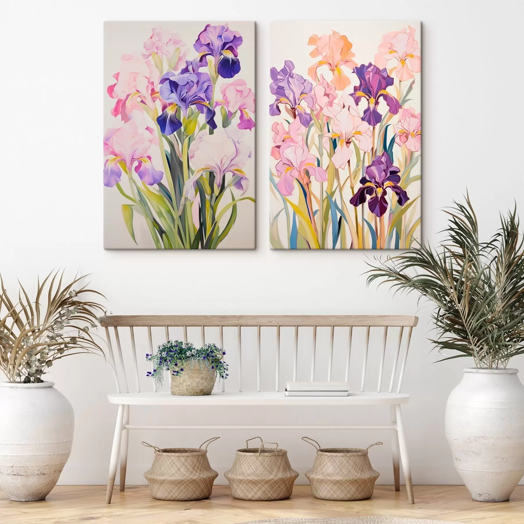 murales de pared Iris en tonos pastel sobre fondo claro m00660