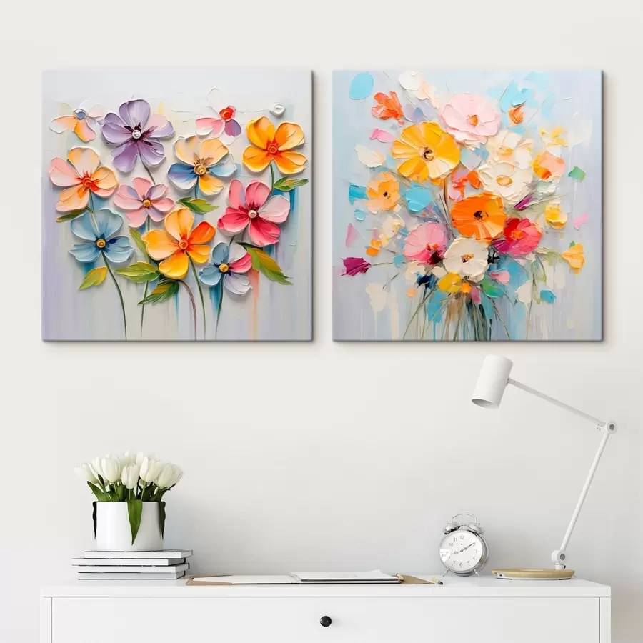 murales de pared Composiciones abstractas de flores brillantes realizadas en técnica impasto m00662