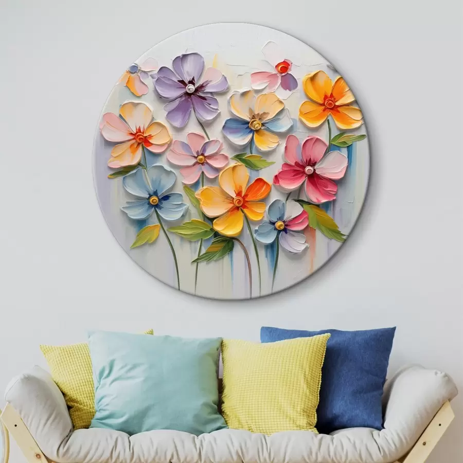 murales de pared Naturaleza muerta floral: flores multicolores en técnica de empaste r45598
