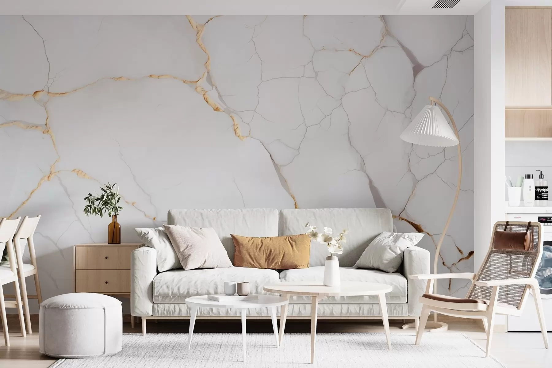 murales de pared Imitación de mármol con finas grietas y vetas amarillas w09390