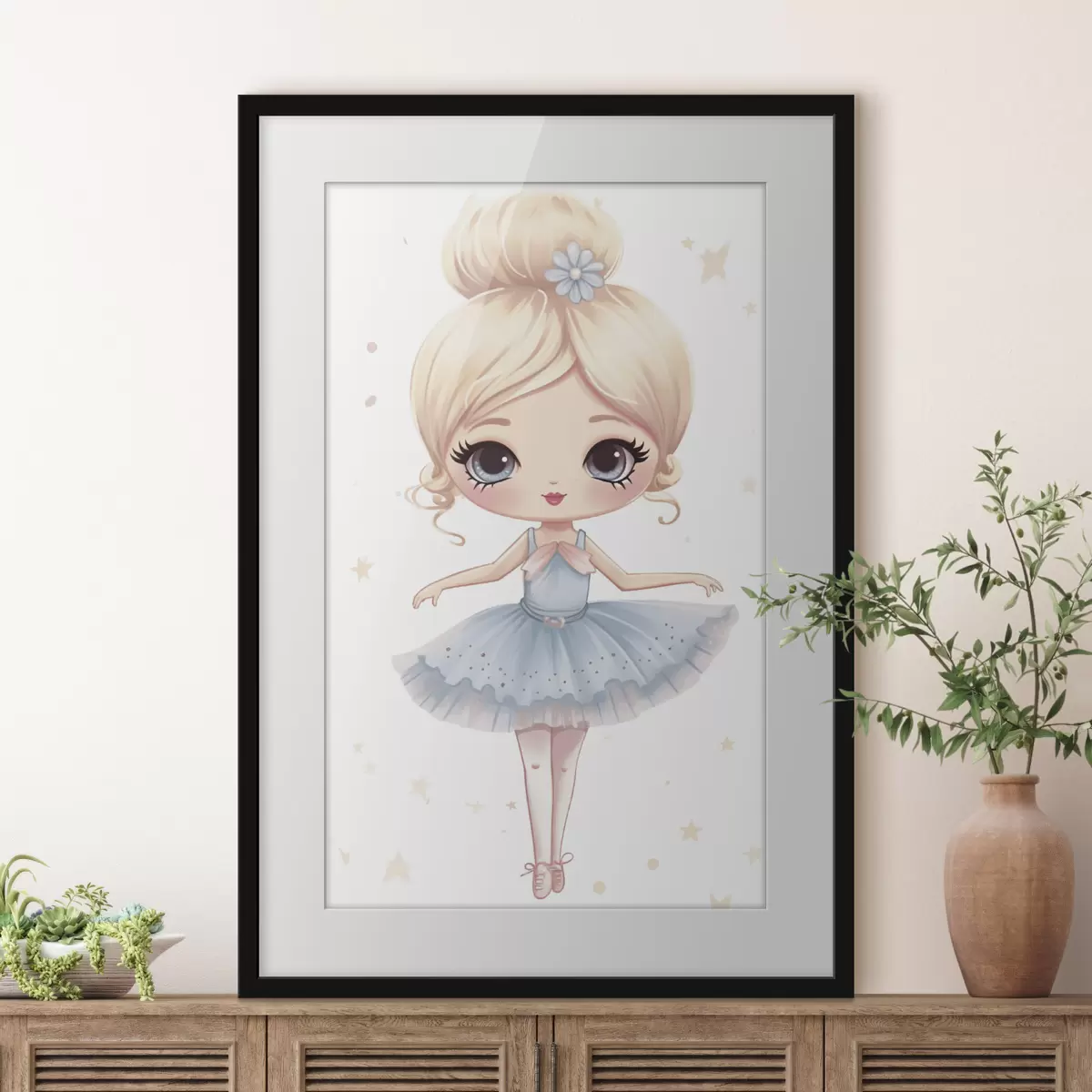 Poster Muñeca bailarina con vestido azul y lazo f45481