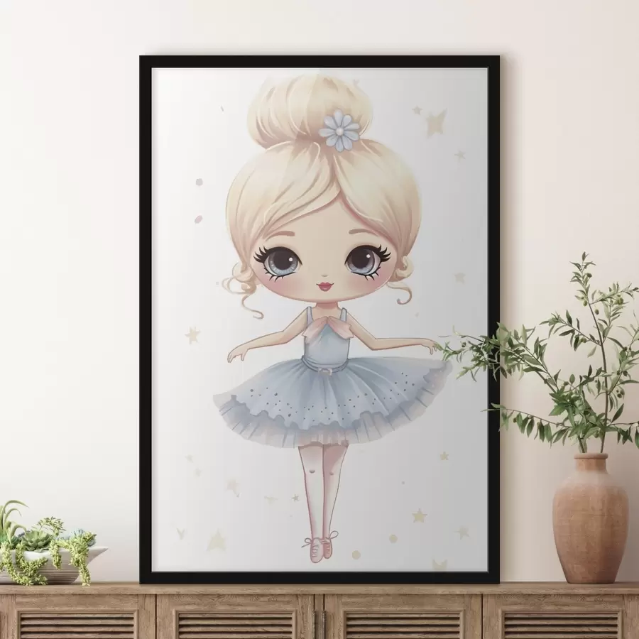 murales de pared Muñeca bailarina con vestido azul y lazo f45481