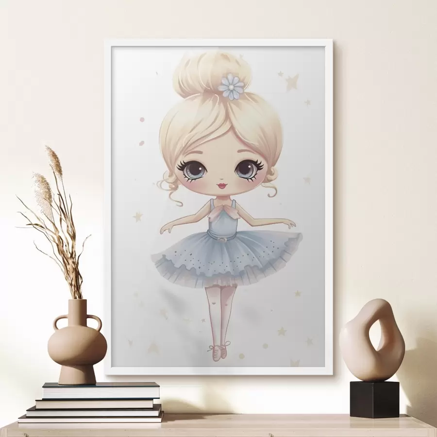 murales de pared Muñeca bailarina con vestido azul y lazo f45481