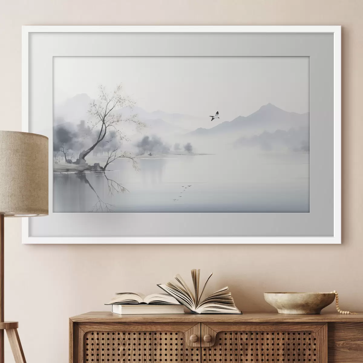 Poster Árbol junto al agua plateada f45518