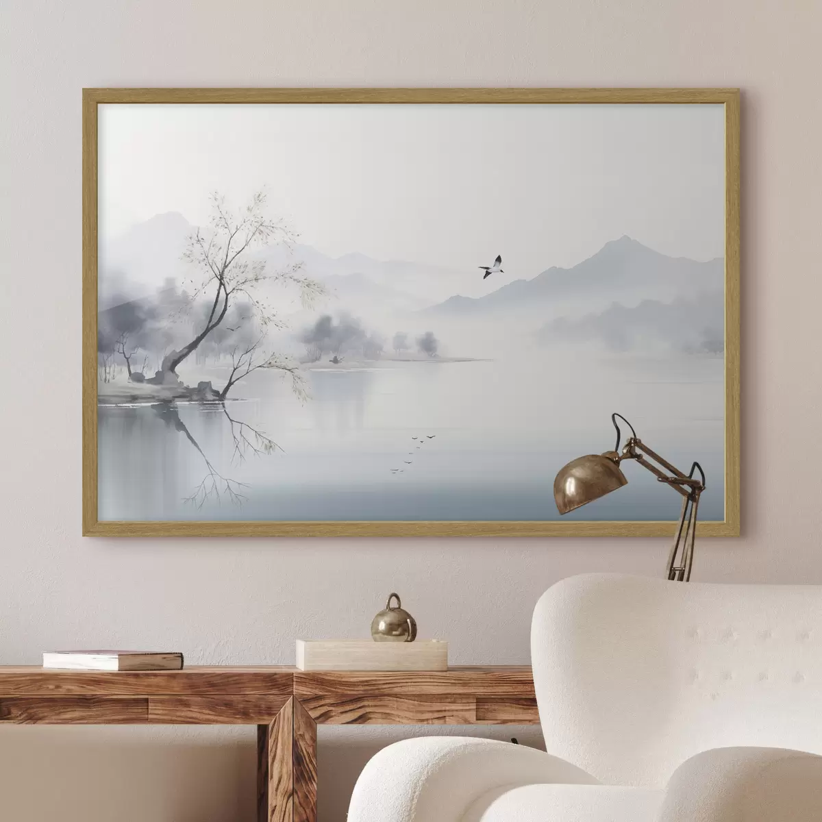 Poster Árbol junto al agua plateada f45518