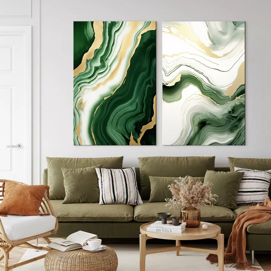 murales de pared Texturas de mármol verde y blanco con vetas amarillo anaranjadas m00688