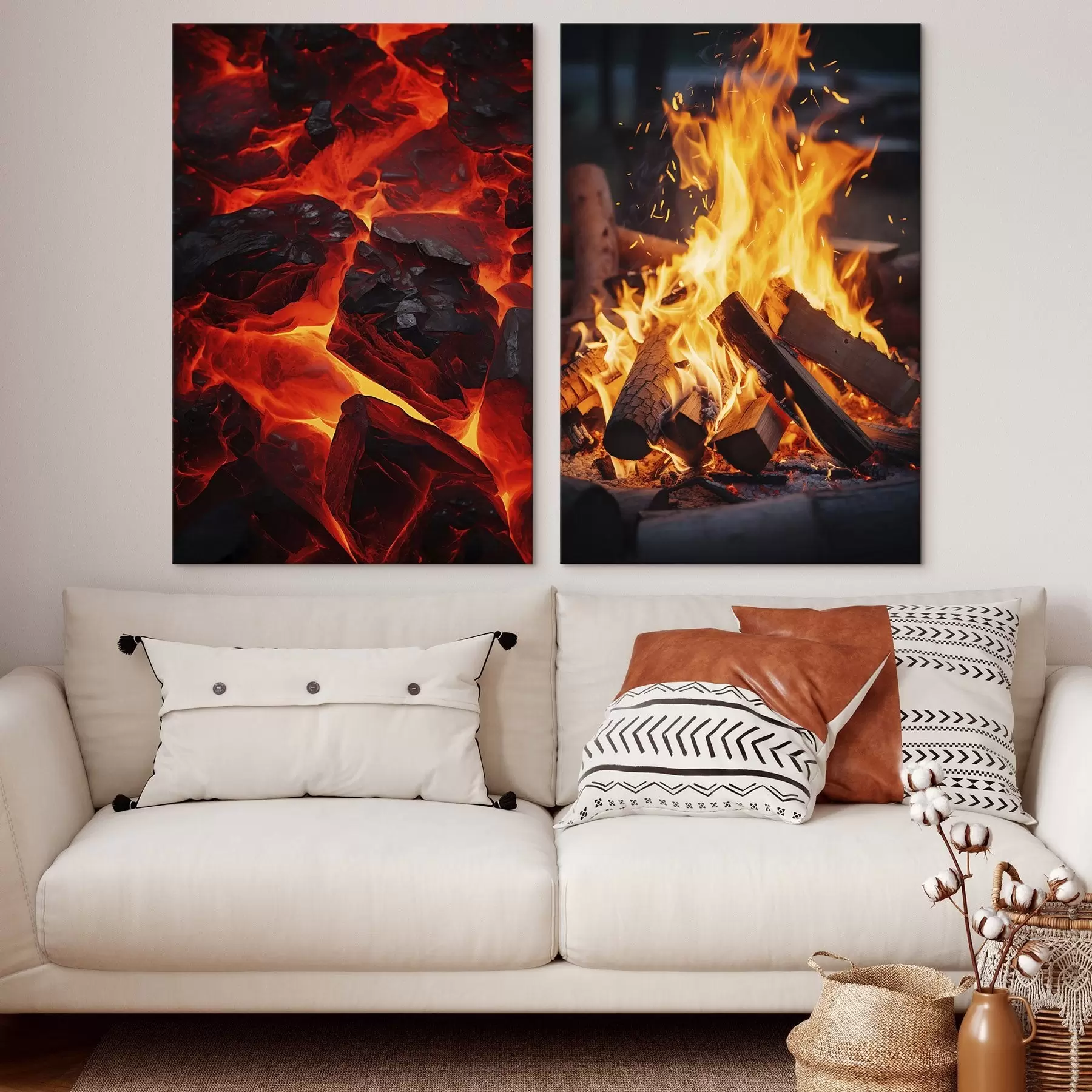 murales de pared Carbones ardientes y fuego llameante en la oscuridad m00696