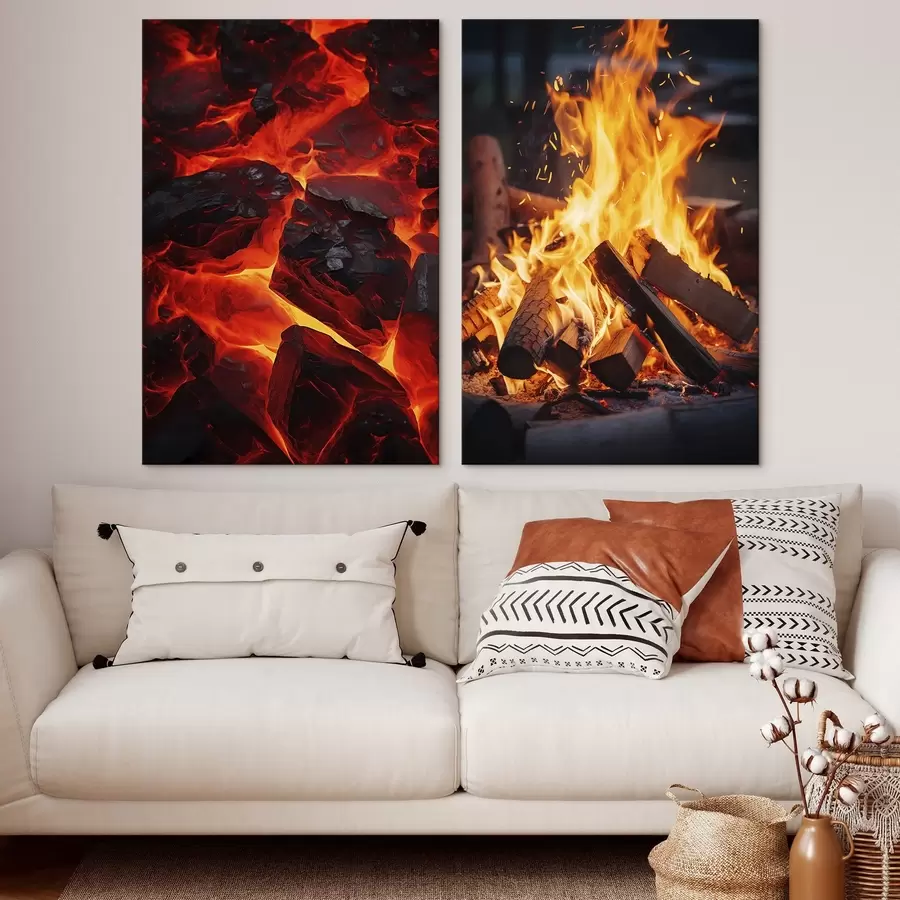 murales de pared Carbones ardientes y fuego llameante en la oscuridad m00696