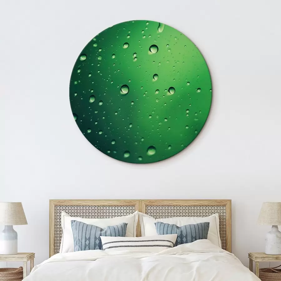 murales de pared Primer plano de gotas de agua sobre cristal verde r45521