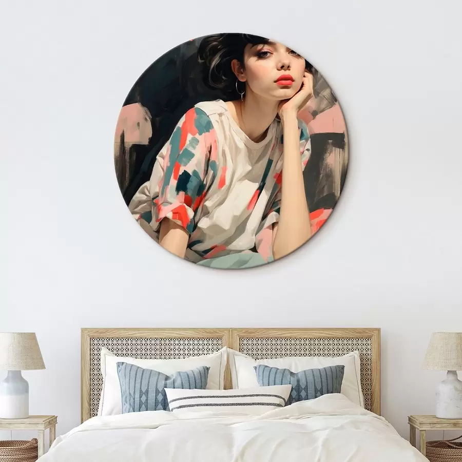 murales de pared Retrato de niña sobre fondo con ojos y trazos abstractos r45623