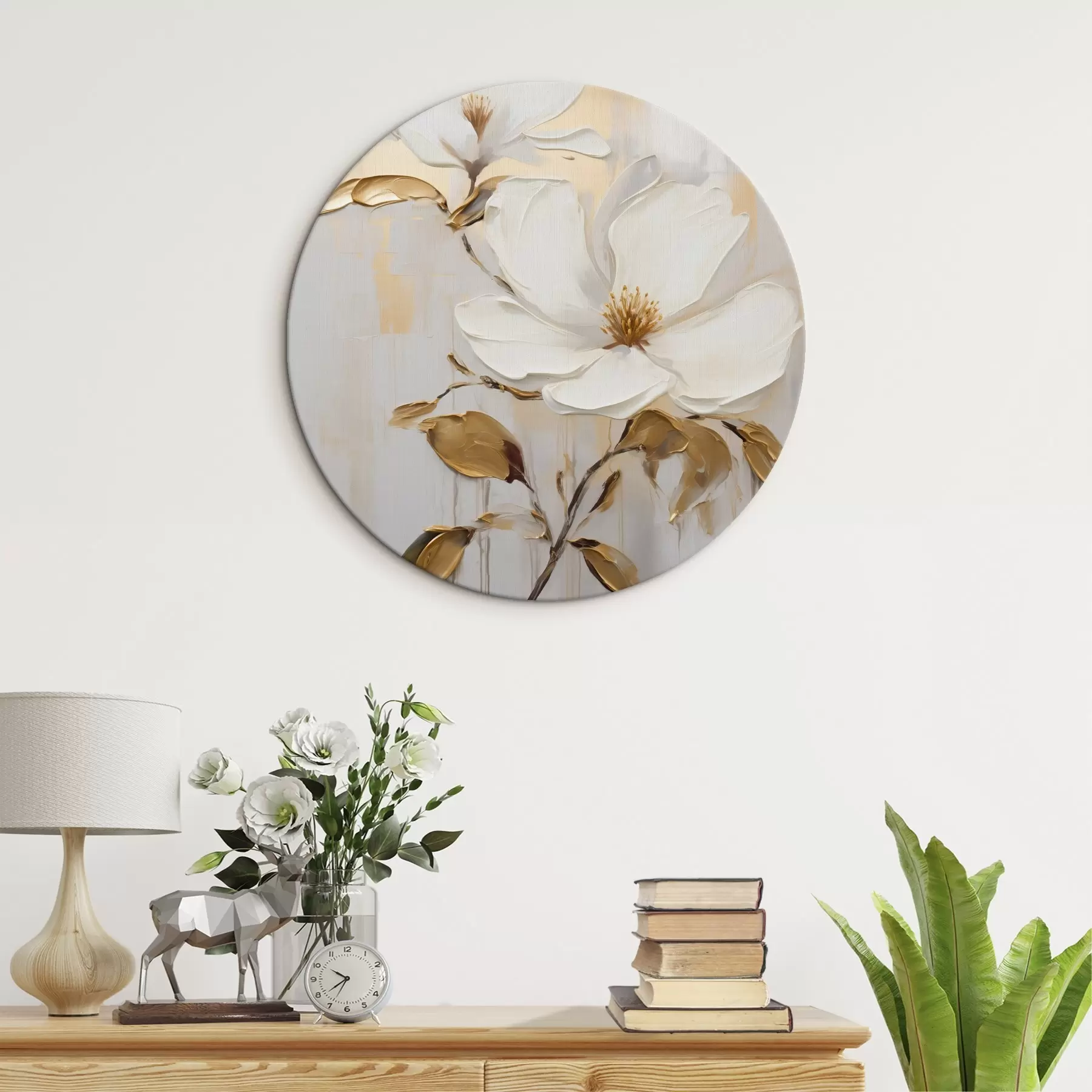 murales de pared Dos flores blancas con hojas amarillo-naranja sobre fondo claro r45691