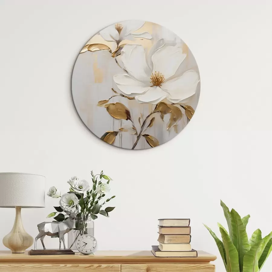 murales de pared Dos flores blancas con hojas amarillo-naranja sobre fondo claro r45691