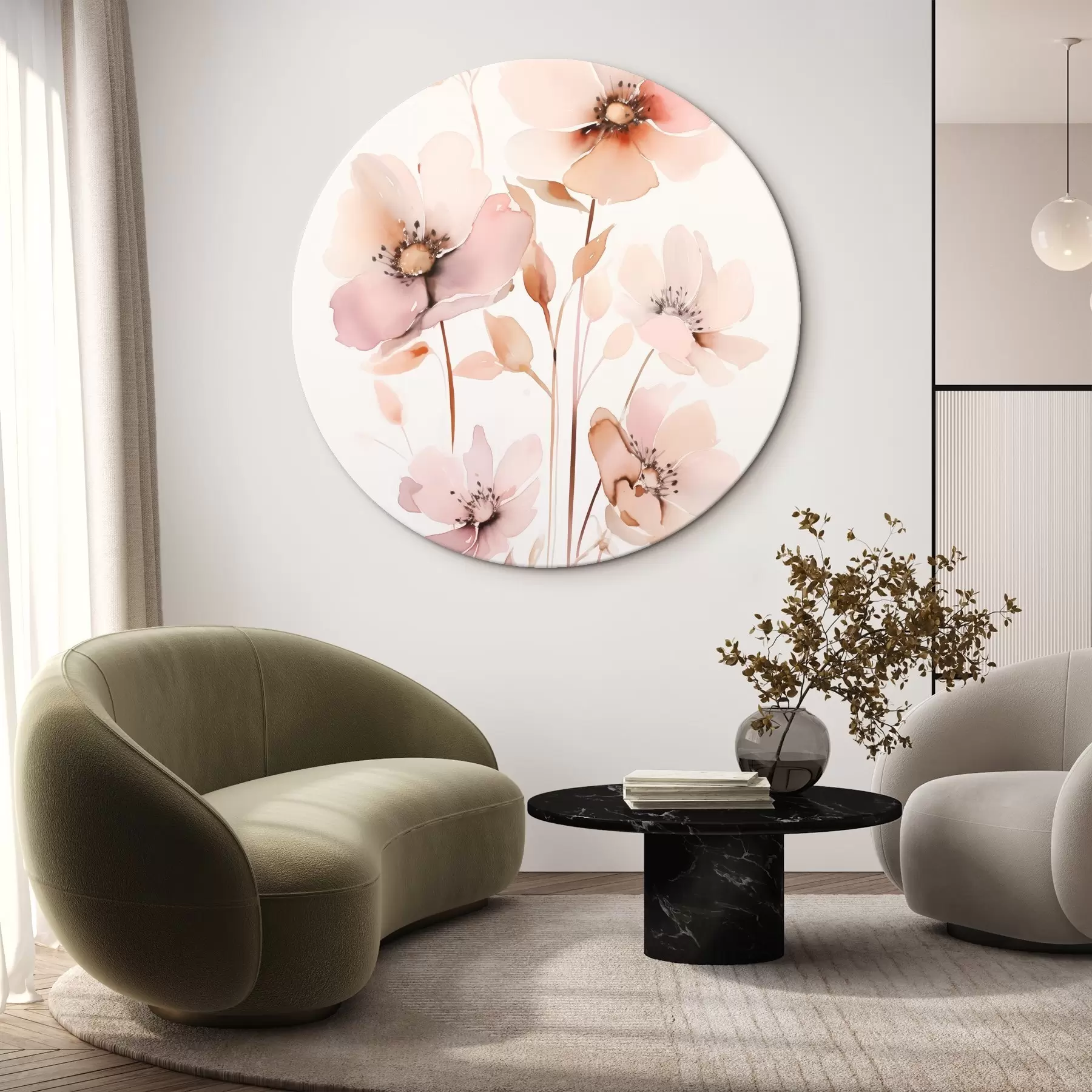 murales de pared Flores rosa acuarela en tallos finos r45701