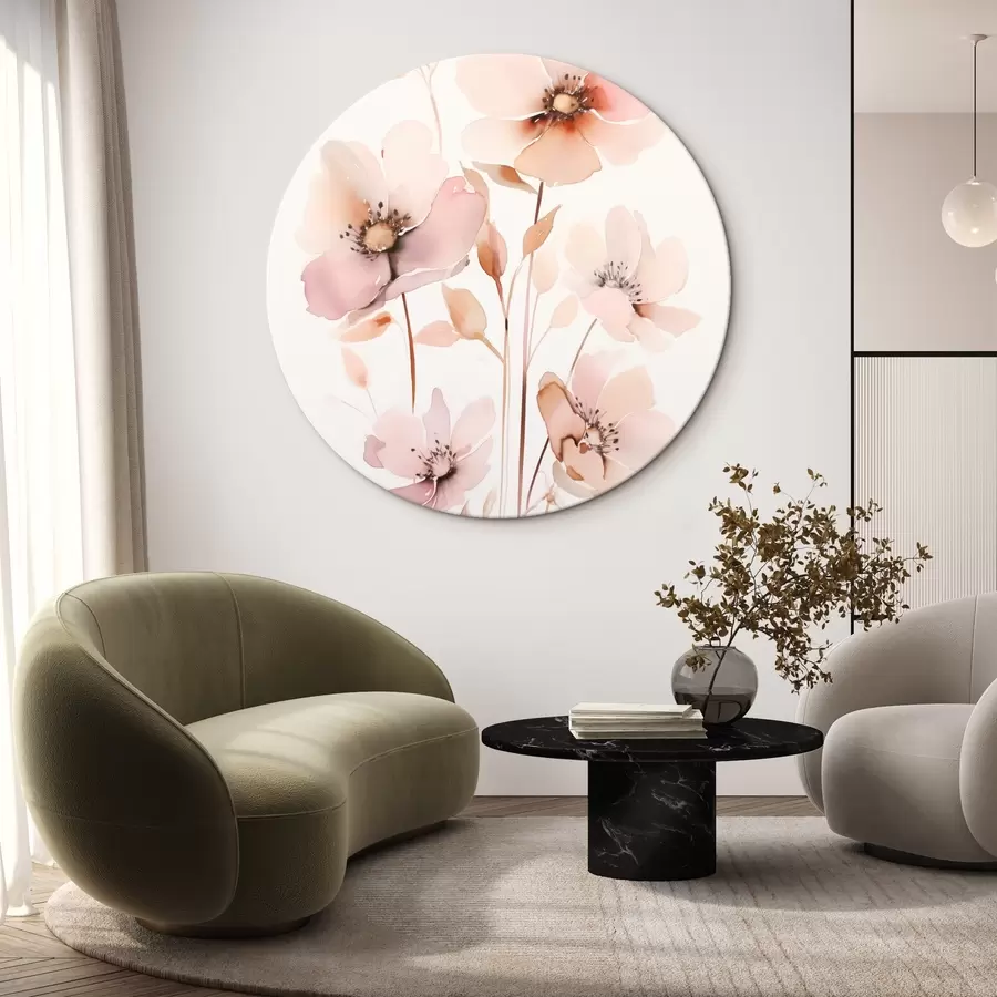 murales de pared Flores rosa acuarela en tallos finos r45701