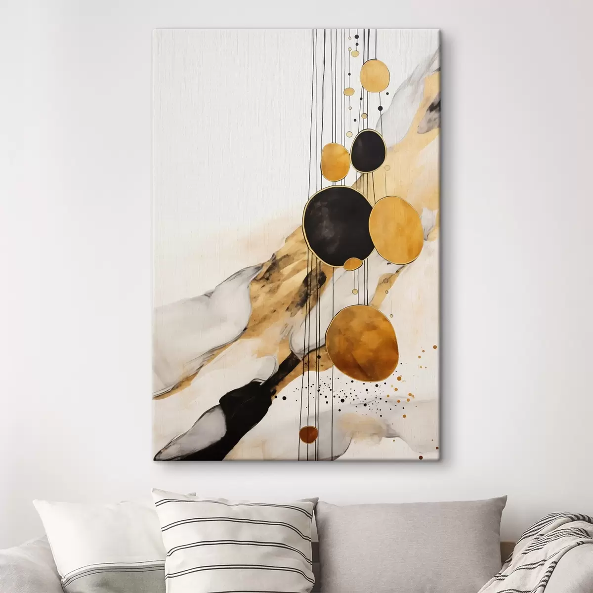 murales de pared Círculos abstractos naranjas y negros sobre fondo claro s45693