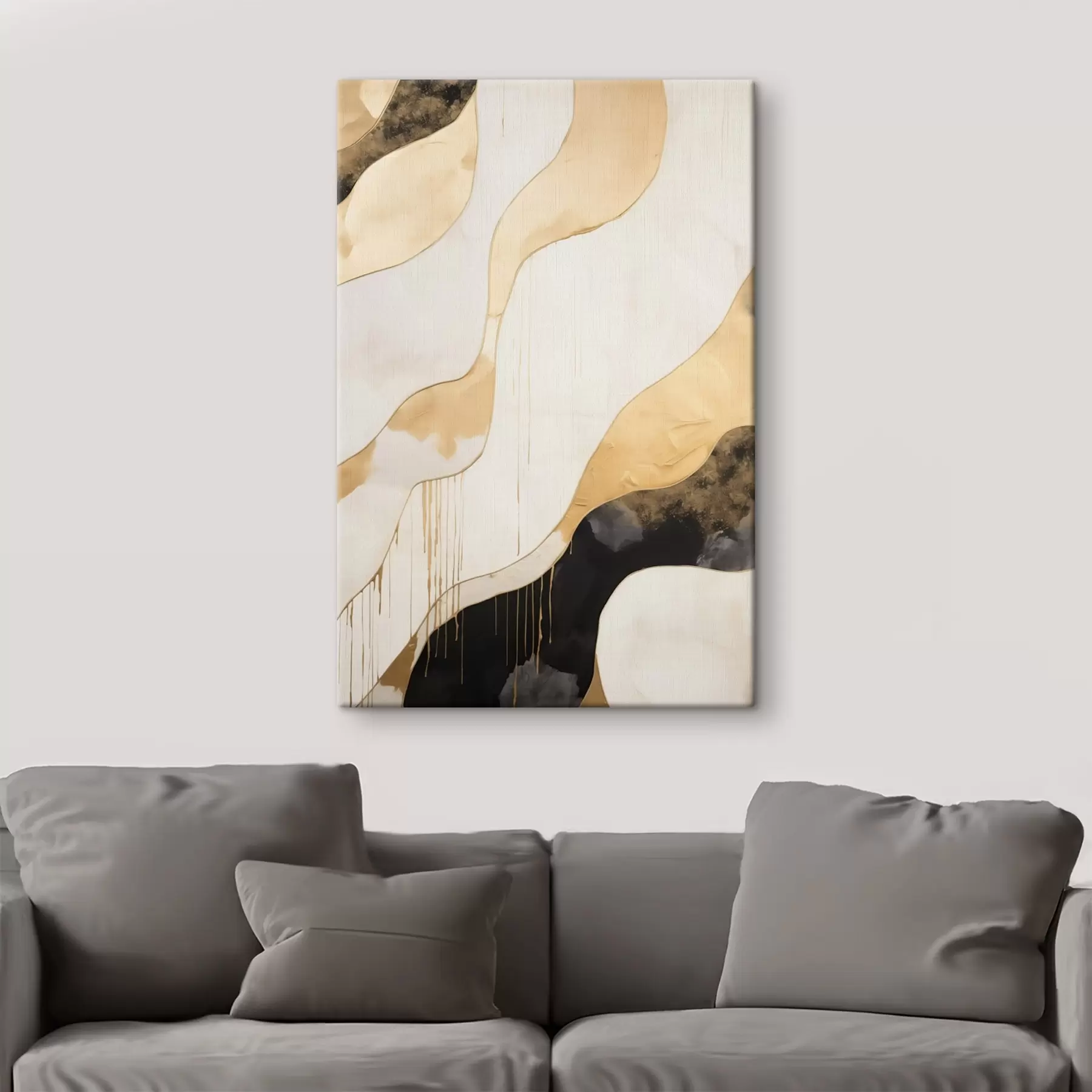 murales de pared Líneas onduladas abstractas en naranja y negro s45694