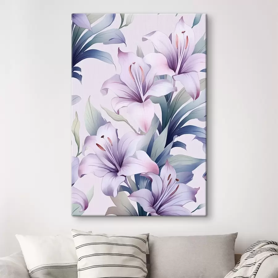 murales de pared Lirios grandes de color rosa púrpura con hojas verdes s45698