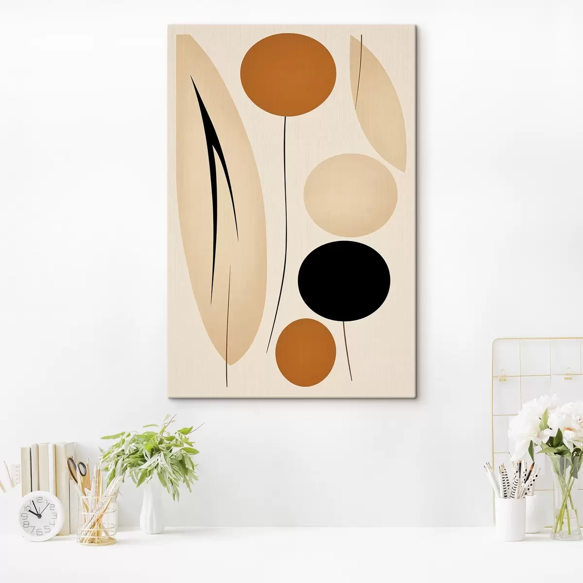 murales de pared Composición abstracta con círculos negros y naranjas s45700