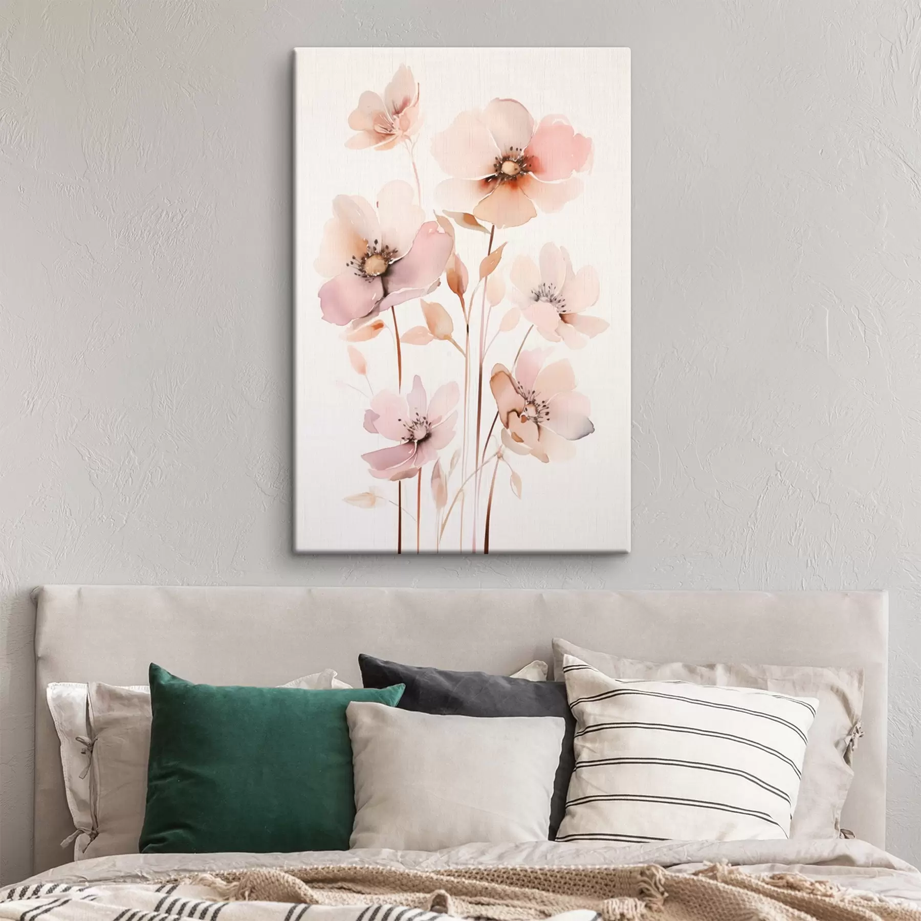 murales de pared Flores rosa acuarela en tallos finos s45701