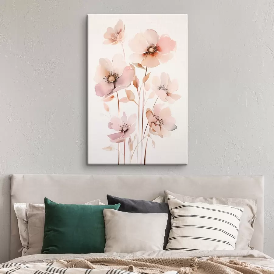 murales de pared Flores rosa acuarela en tallos finos s45701