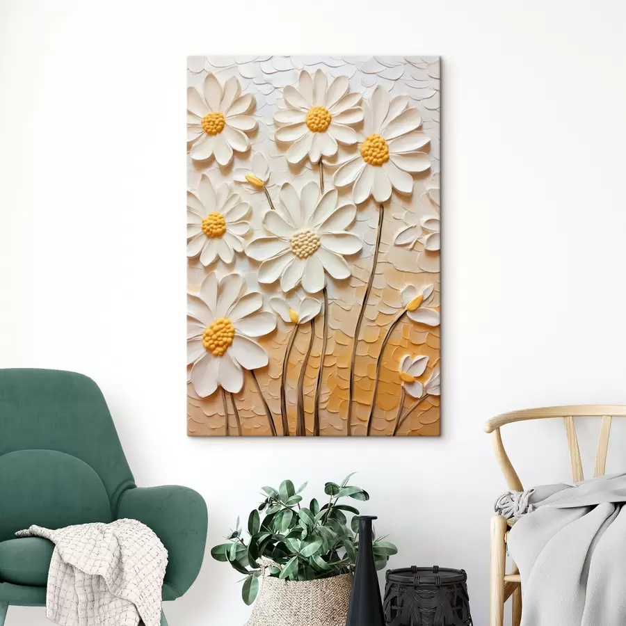 murales de pared Margaritas en estilo impasto: pétalos blancos s45647