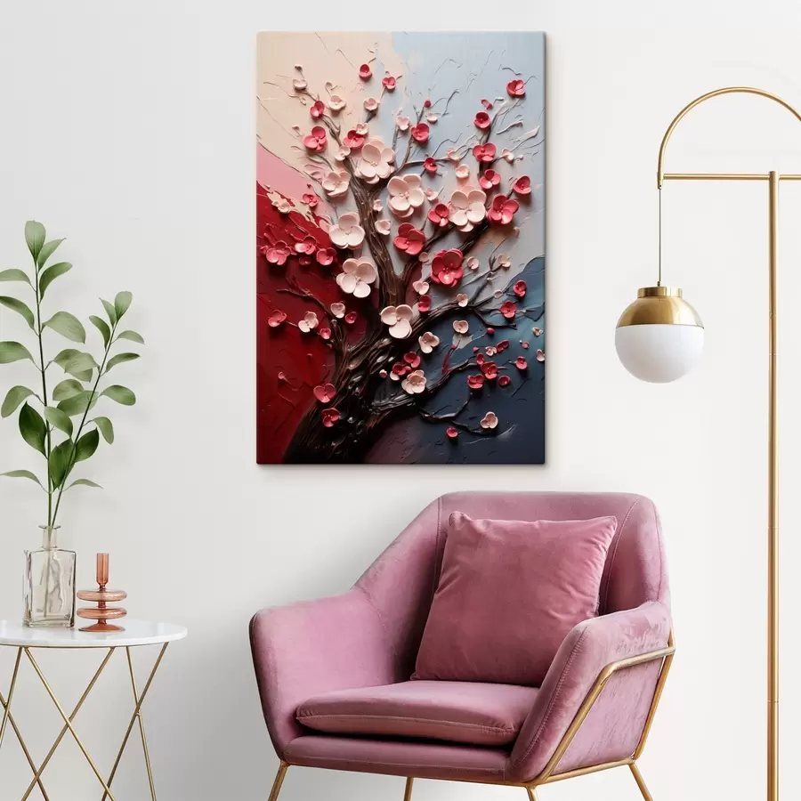 murales de pared Sakura volumétrica en estilo de pintura texturizada s45650