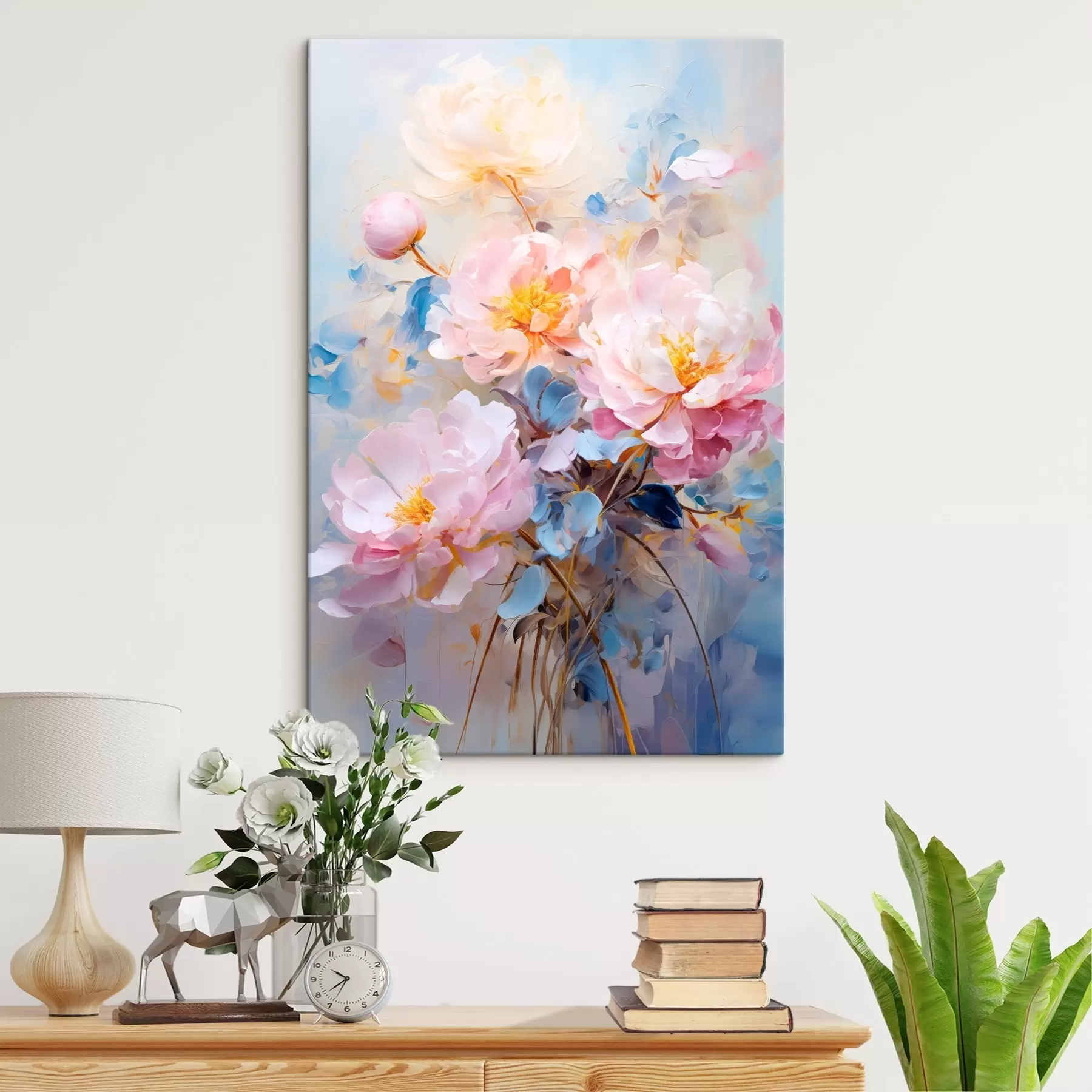 murales de pared Flores abstractas: tonos rosas y azules s45652