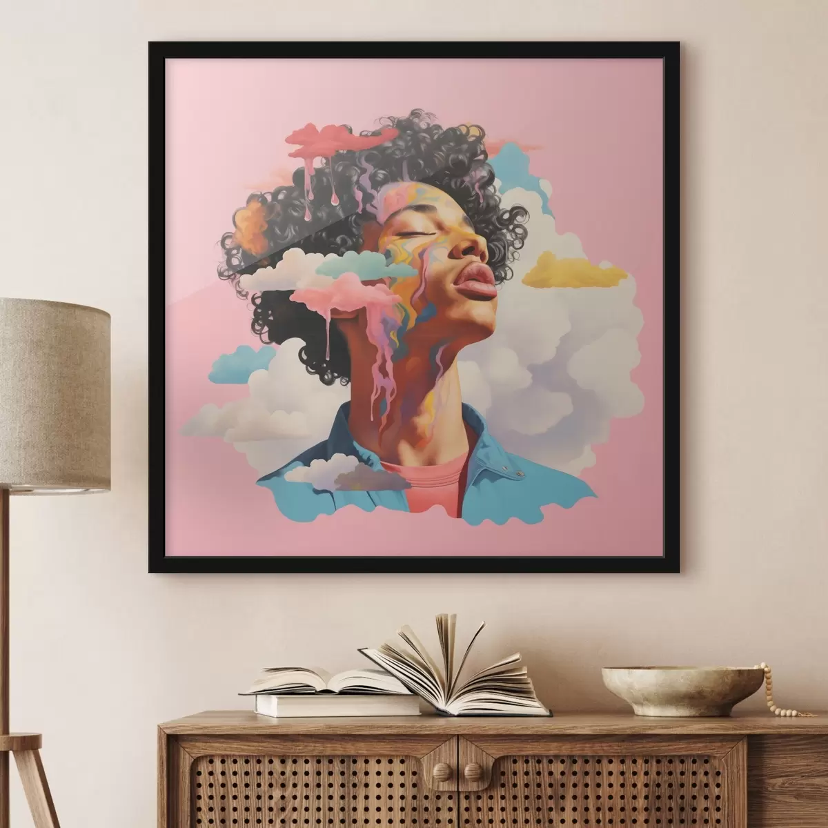 Poster Soñador en las nubes en estilo acuarela f45636