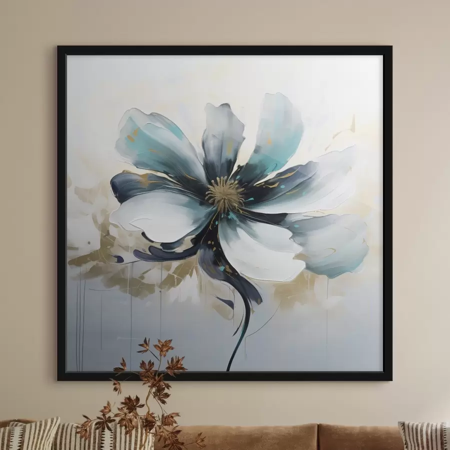 murales de pared Flor turquesa al óleo f45641