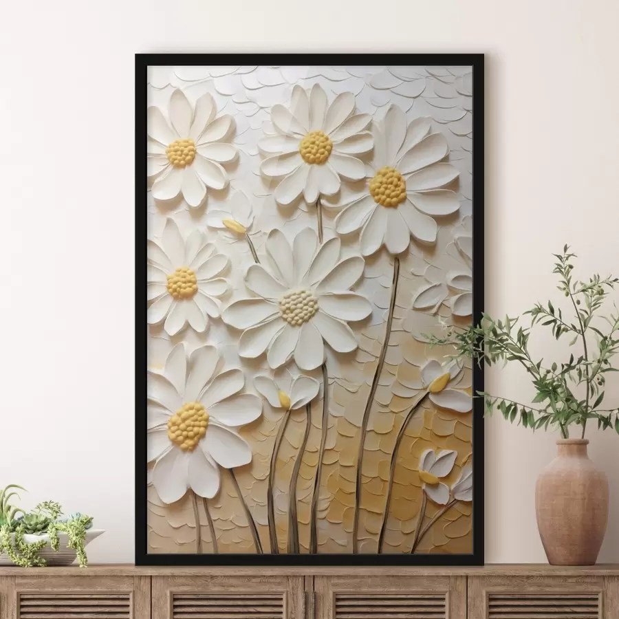murales de pared Margaritas en estilo impasto: pétalos blancos f45647