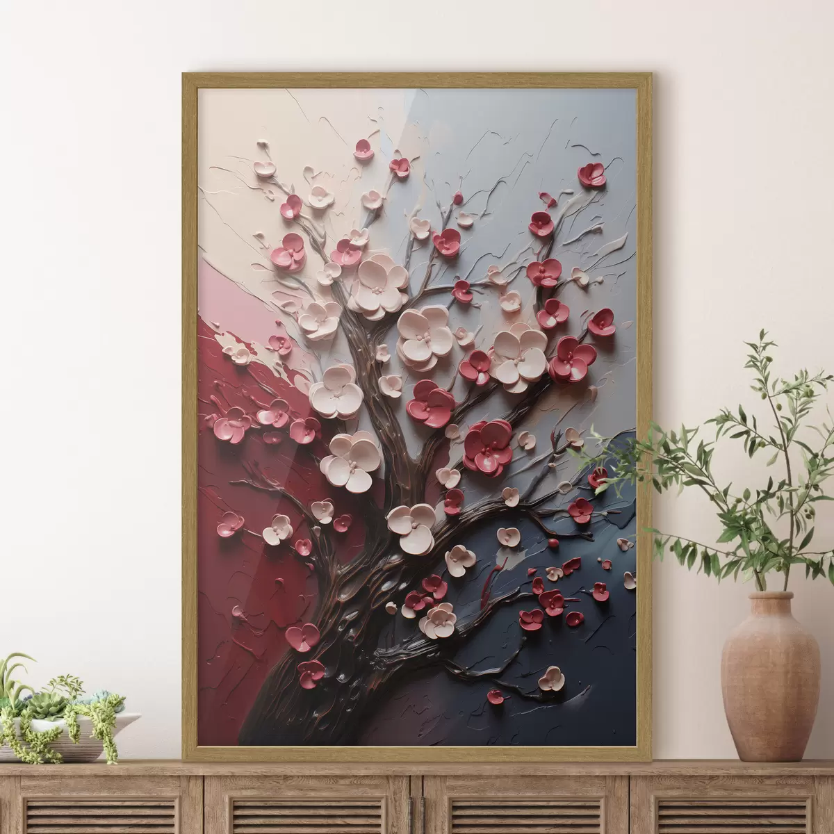 Poster Sakura volumétrica en estilo de pintura texturizada f45650