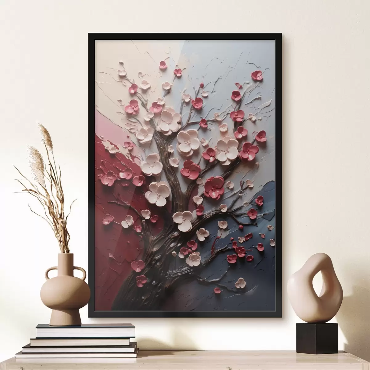 Poster Sakura volumétrica en estilo de pintura texturizada f45650