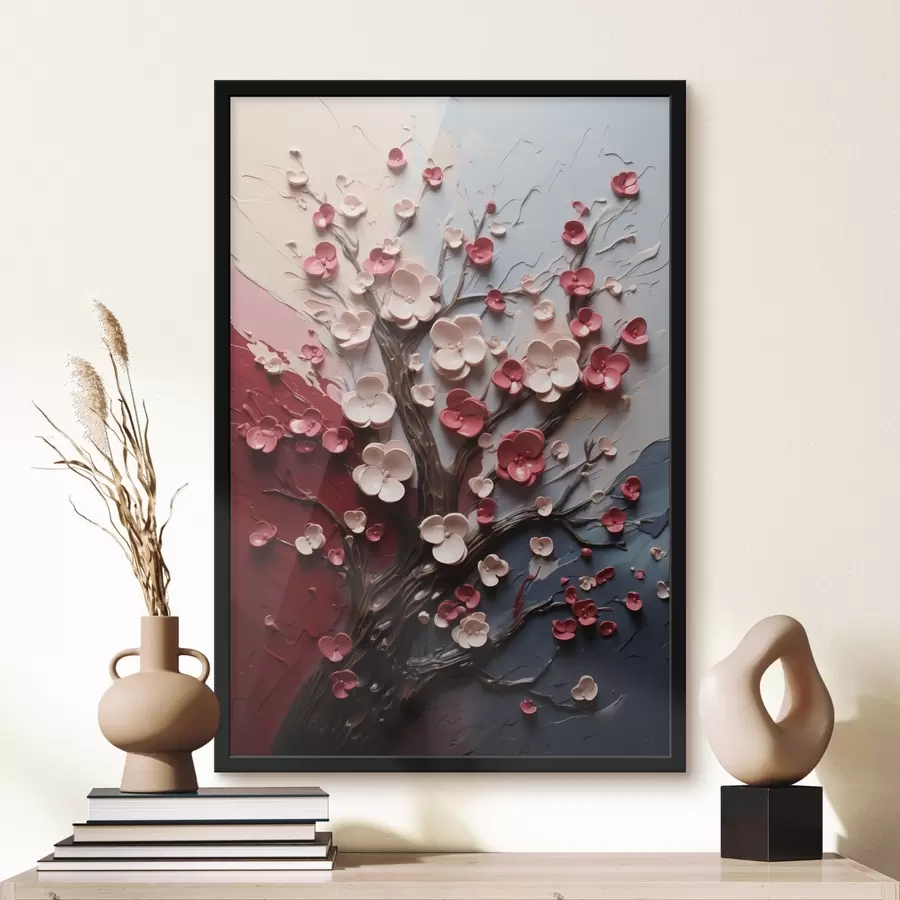 murales de pared Sakura volumétrica en estilo de pintura texturizada f45650