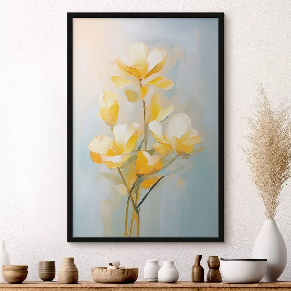 Poster Delicadas flores amarillas al óleo f45651