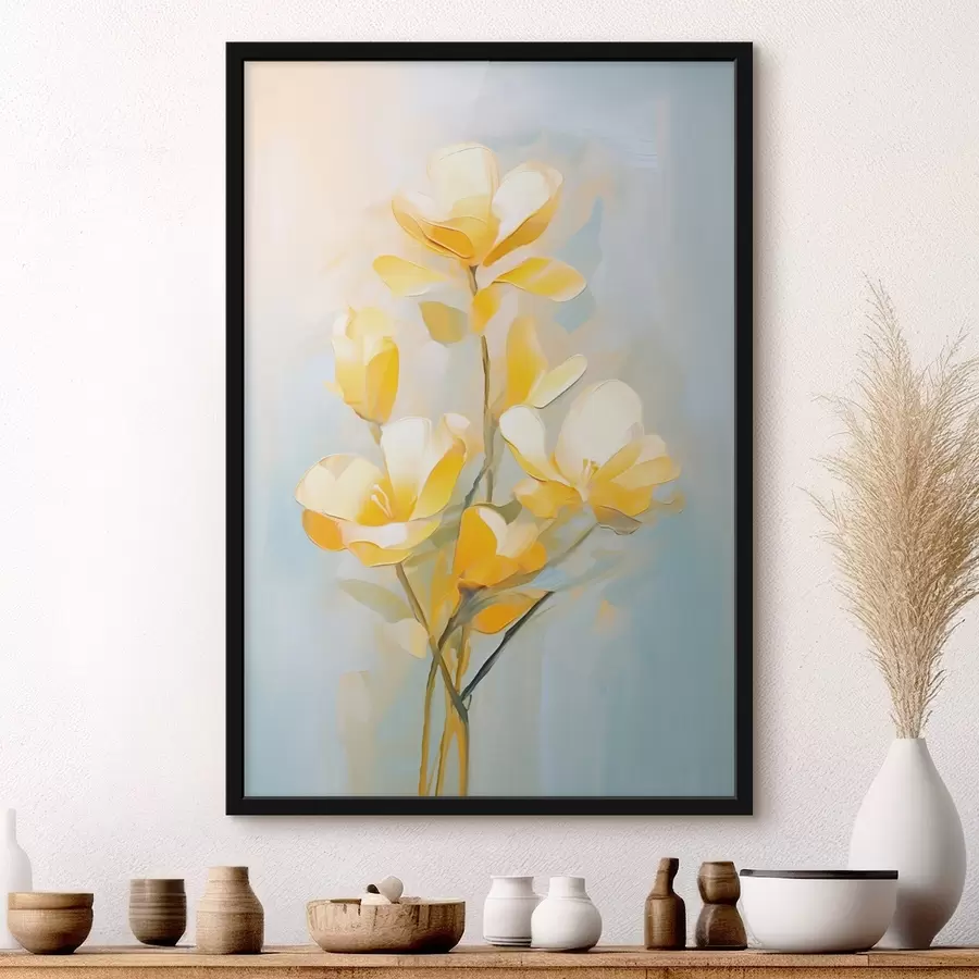 murales de pared Delicadas flores amarillas al óleo f45651