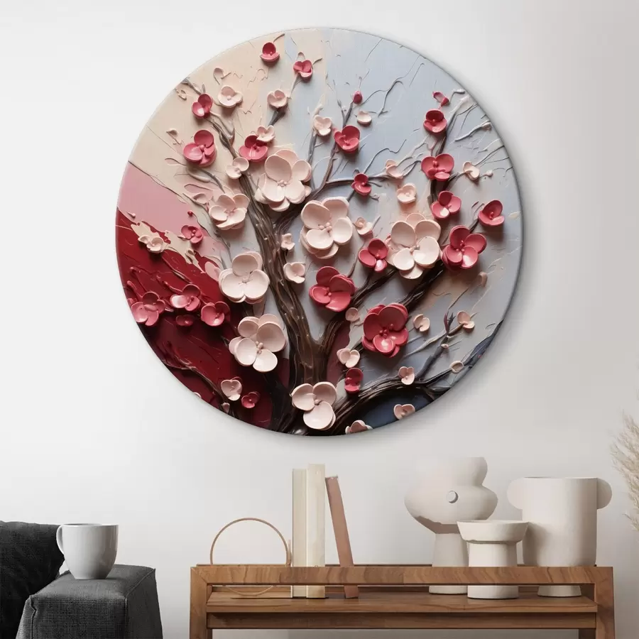 murales de pared Sakura volumétrica en estilo de pintura texturizada r45650