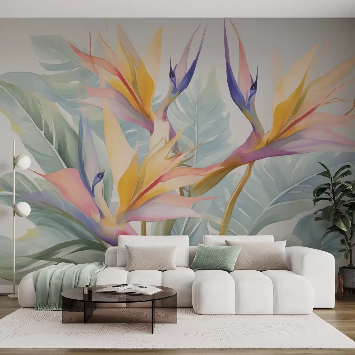 murales de pared Flores y hojas de Strelitzia w04527