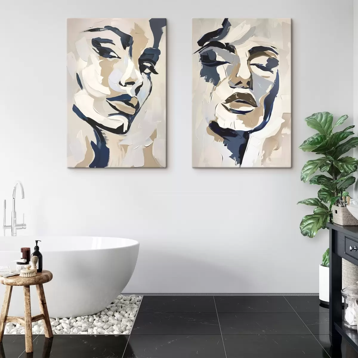 murales de pared Rostros abstractos de mujeres con pinceladas imitativas m00713