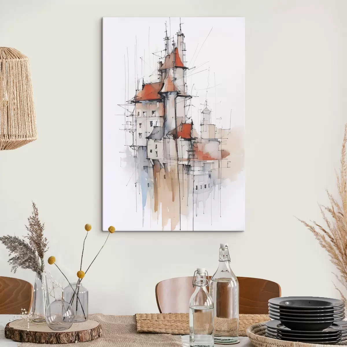 murales de pared Boceto de imitación de casas y acuarela s45764