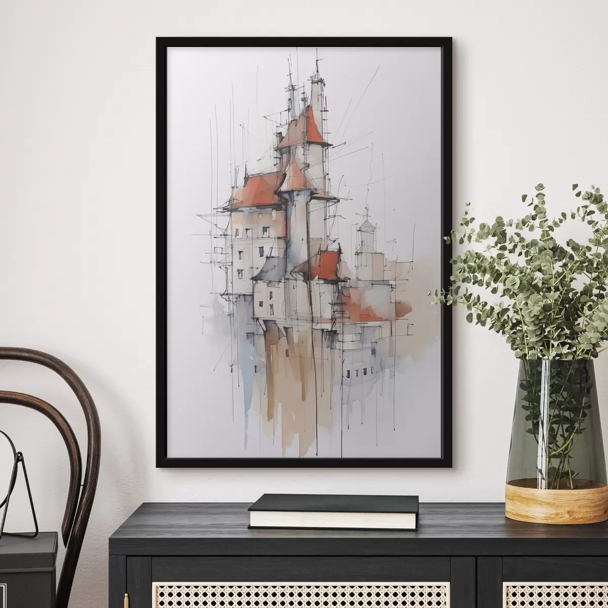 Poster Boceto de imitación de casas y acuarela f45764