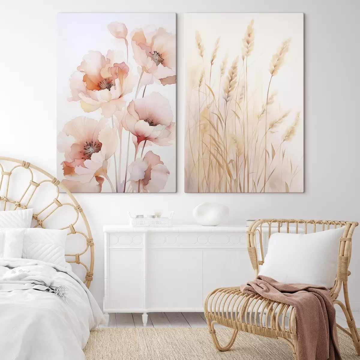 murales de pared Amapolas y espiguillas imitación acuarela m00723