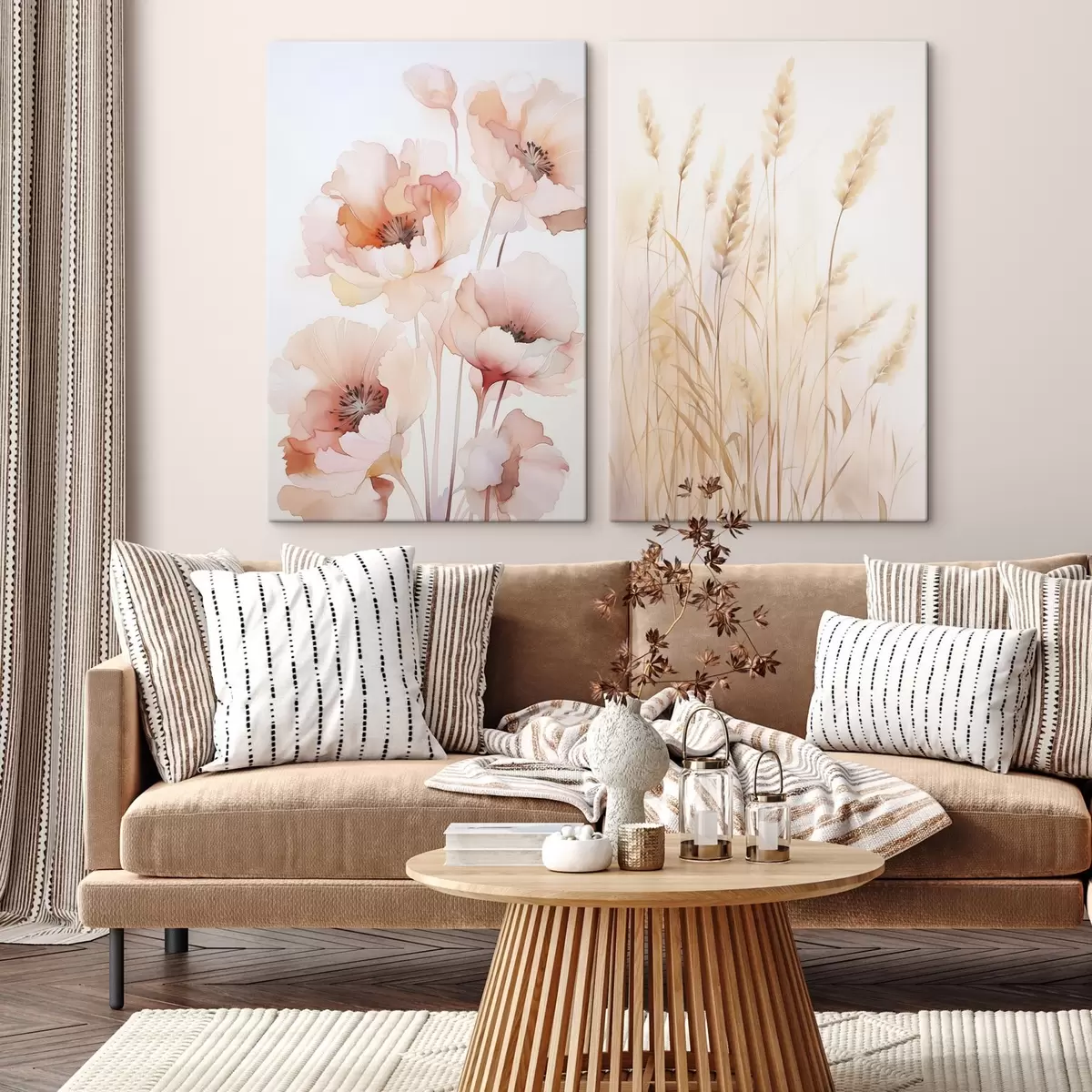 murales de pared Amapolas y espiguillas imitación acuarela m00723