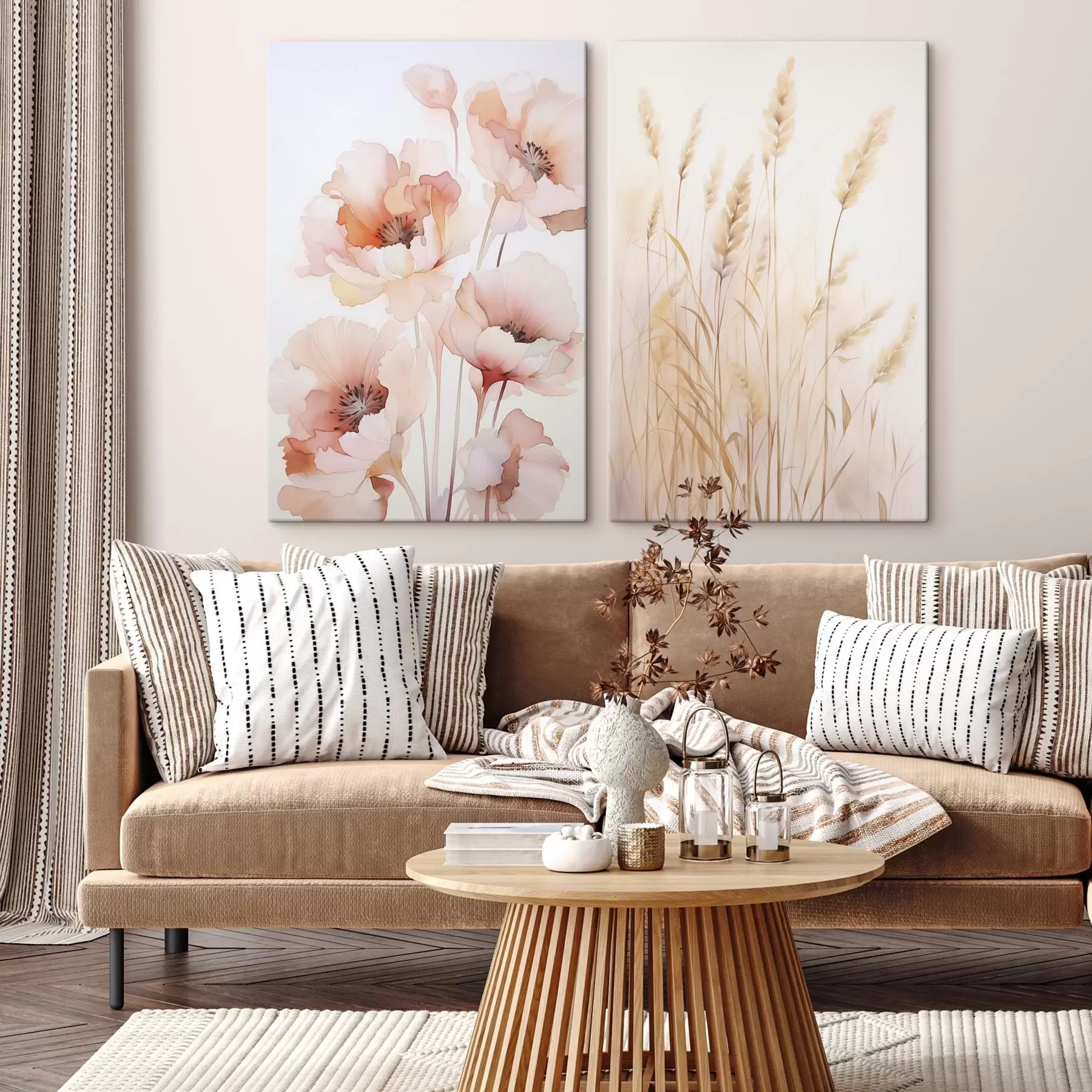 murales de pared Amapolas y espiguillas imitación acuarela m00723