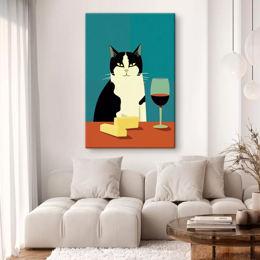 murales de pared Gato con vino y queso s45801